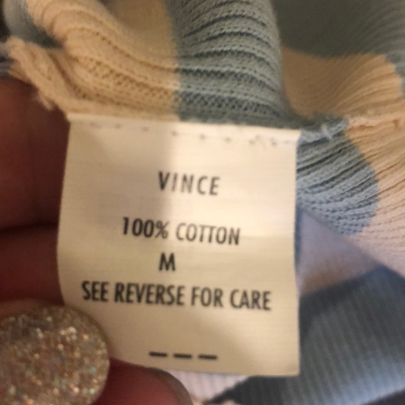 VINCE Cotton Racerback Tank Striped Ribbed Knit Sweater Baby Blue/Cream Stripes - Picture 8 of 8